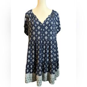 Knox Rose Navy Blue and Light Blue Patterned Mini Dress